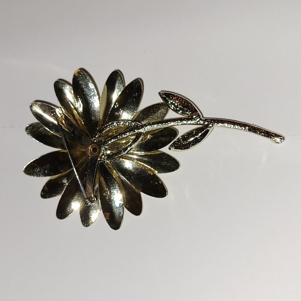 Vintage Double Petal Daisy Brooch Silver-Gold Sunflower Sarah Coventry style - Picture 4 of 8